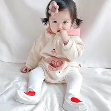 Боди для малышей в Корейском стиле, осенне-зимняя детская теплая Вельветовая цельнокроеная блузка Одежда для маленьких мальчиков и девочек(только боди