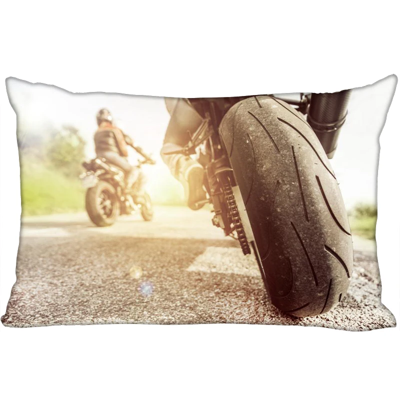 New Custom Motorcycle Printing pillowcover Two sides Standard Satin Silk Soft Rectangle Pillowcases zipper More size - Цвет: 17