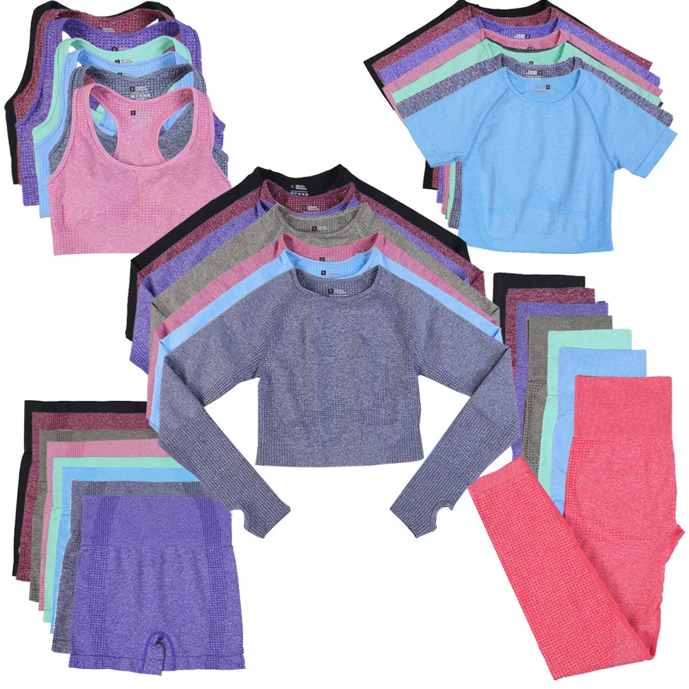 

10 Colors 5PCS Seamless Yoga Set Workout Gym Set Women Clothing Fitness Outfits High Waist Leggings Shorts Sport Suits