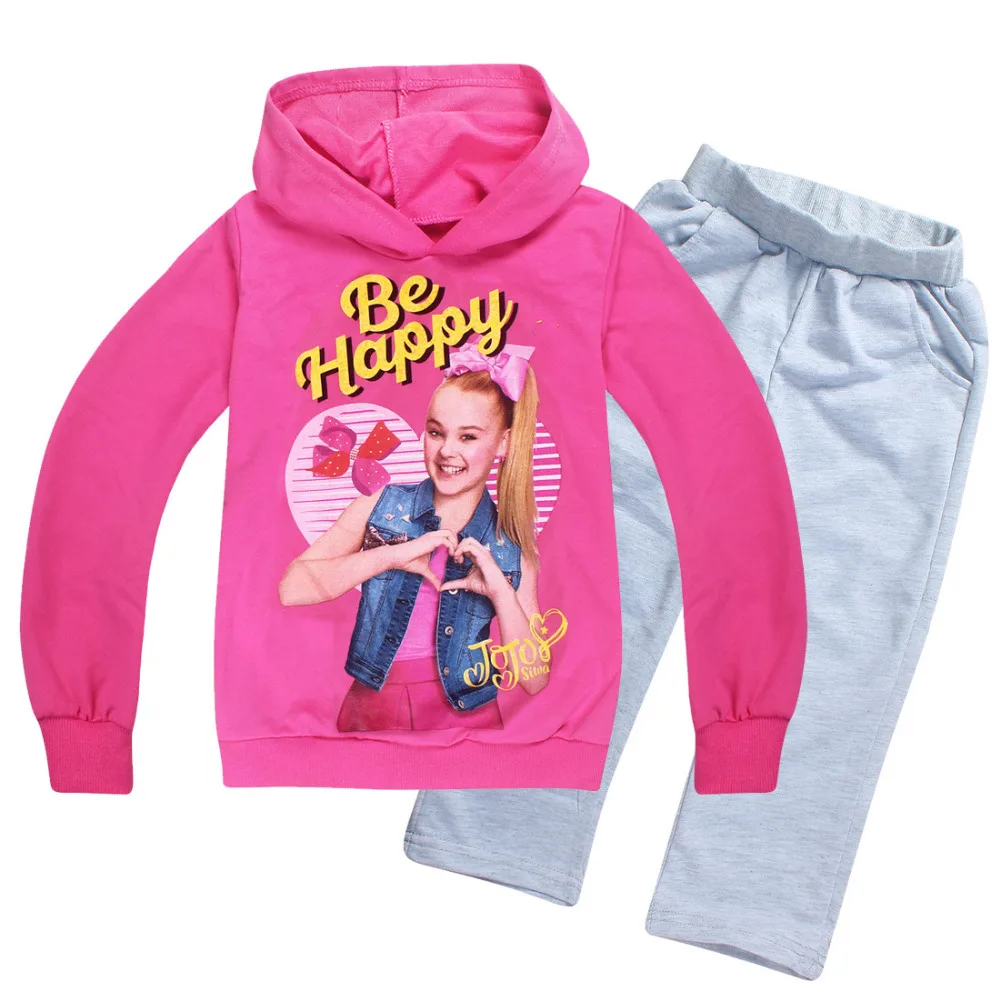 Jojo Kids Siwa/Одежда для девочек; футболка с длинными рукавами; одежда для сна; сезон весна; Jojo Siwa; домашняя одежда с круглым вырезом+ брюки; пижамный комплект для маленьких девочек