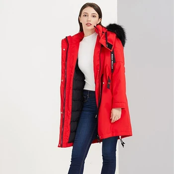 

2019 Winter New Down Jacket Women Original Design Medium Long Casual Hooded Large Raccoon Fur Collar Down Coat Female Outwear