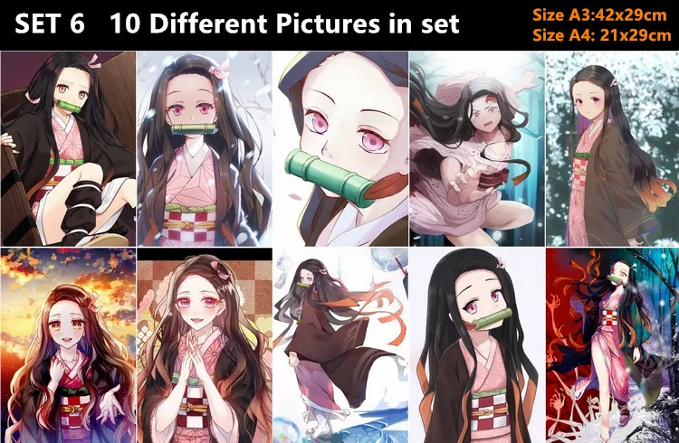 10 шт./партия Аниме демон убийца: Kimetsu no Yaiba Плакат Наклейка Tanjirou Nezuko Zenitsu Inosuke игрушки 10 фотографий размеры 42x29 см - Цвет: SET 6