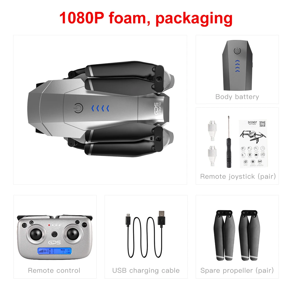 1080P- foam-1B SG907 gps Дрон с 4K HD двойной камерой Широкий угол анти-встряхивание Wi-Fi FPV RC складной Дрон Профессиональный gps Следуйте за мной - Цвет: 1080P- foam-1B