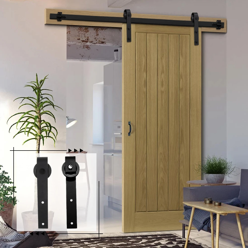 Sliding Door Hardware Kit J-Shape Sliding Barn Door Hardware Kit Rustic Black Hanging Rail Cabinet Wood Door 183CM/200CM for Single