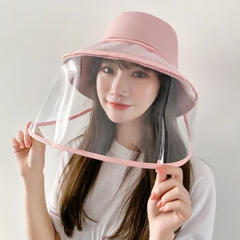 

Summer Wild Basin Fisherman Caps Women Anti-fog Male Literary Bucket Hats Big Brim Transparent TPU Protection Removable Sun Hat