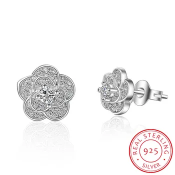 

Real 925 Sterling Silver Plum blossom Flower Earrings For Women Christmas Gift Hot Wedding Statement Jewelry Pendientes Brincos