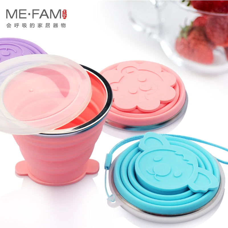 

ME.FAM Set Silicone Folding Cups Cute Cartoon Animal With Cover Lid Outdoor Collapsible Travel Child Brushing Teeth Gargle Copa