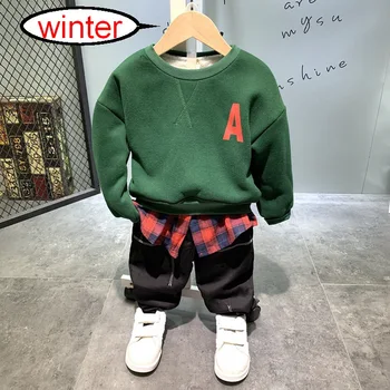 

Boys Clothes Set Winter Children Clothing Baby Boys Cotton Plush Sweater + Plush pants Two-Piece Clothes 2-6years boys sets