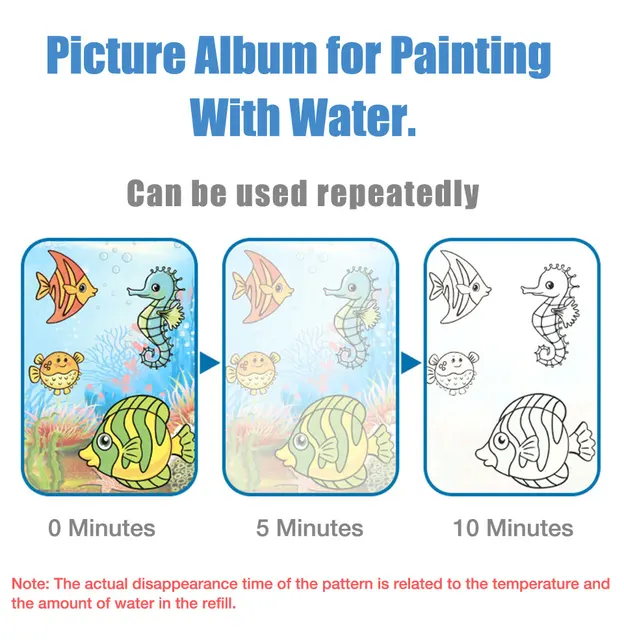 Generic Magic Water Coloring Books Aqua Water Wow Drawing Color Reusable  Drawing Educational Toy With Water Pens For Toddlers Kids Fruit Baby