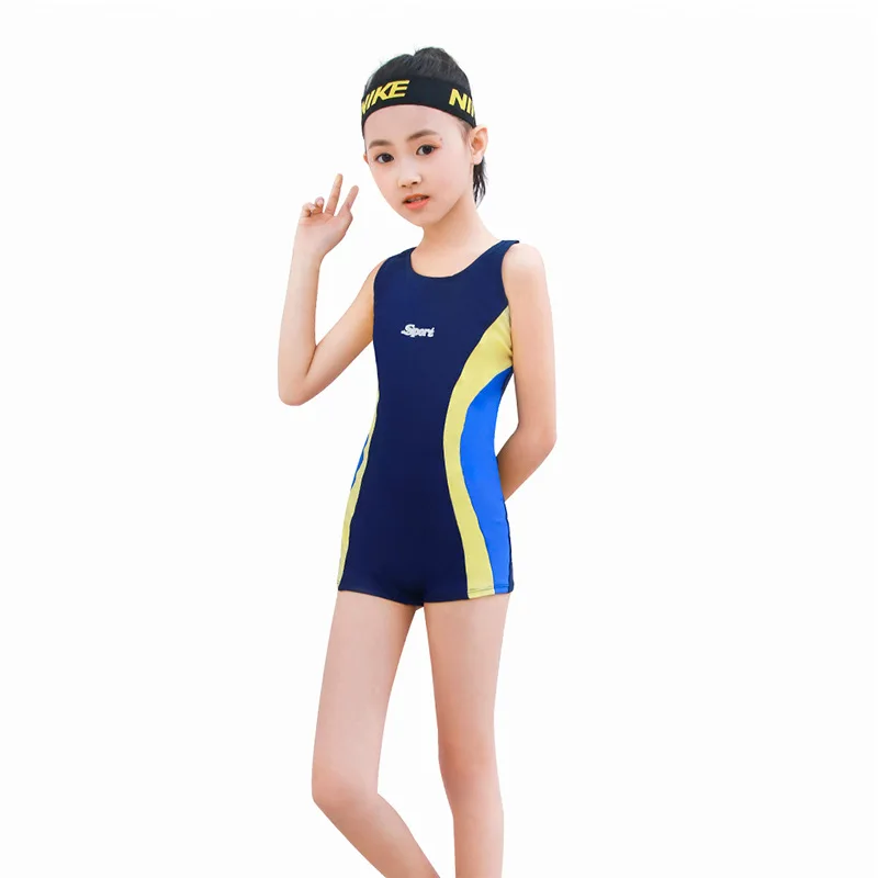 

2019 New Style Profession One-piece Middle And Large Girls KID'S Swimwear Boxers Learning Training Swimming