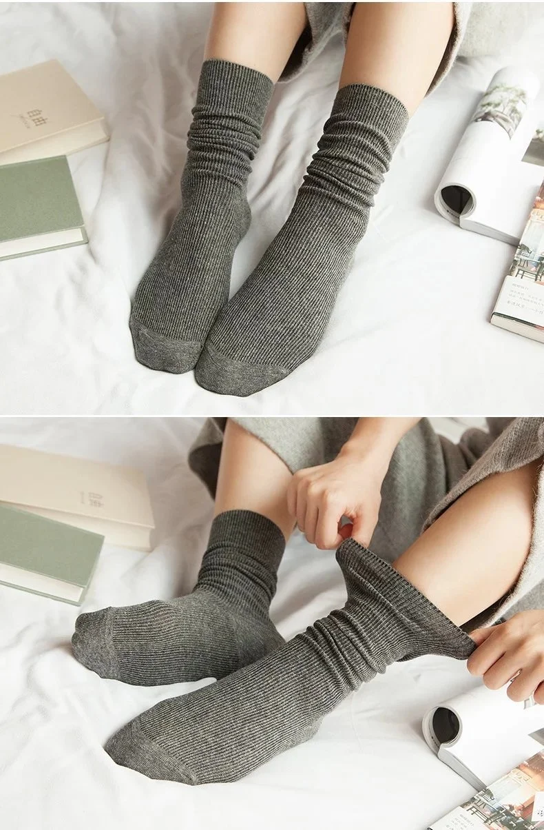 CHAOZHU  Japanese Korea High School Girls High Socks Loose Solid Colors Double Needles Knitting Cotton Long Socks Women