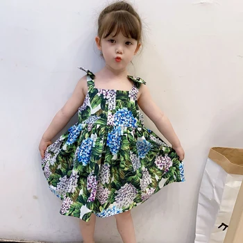 

ZMHYAOKE 2020 Summer High-end Children's Clothing Girl Suspenders Bow Beach Dress Kids Dresses for Girls Princess Dress