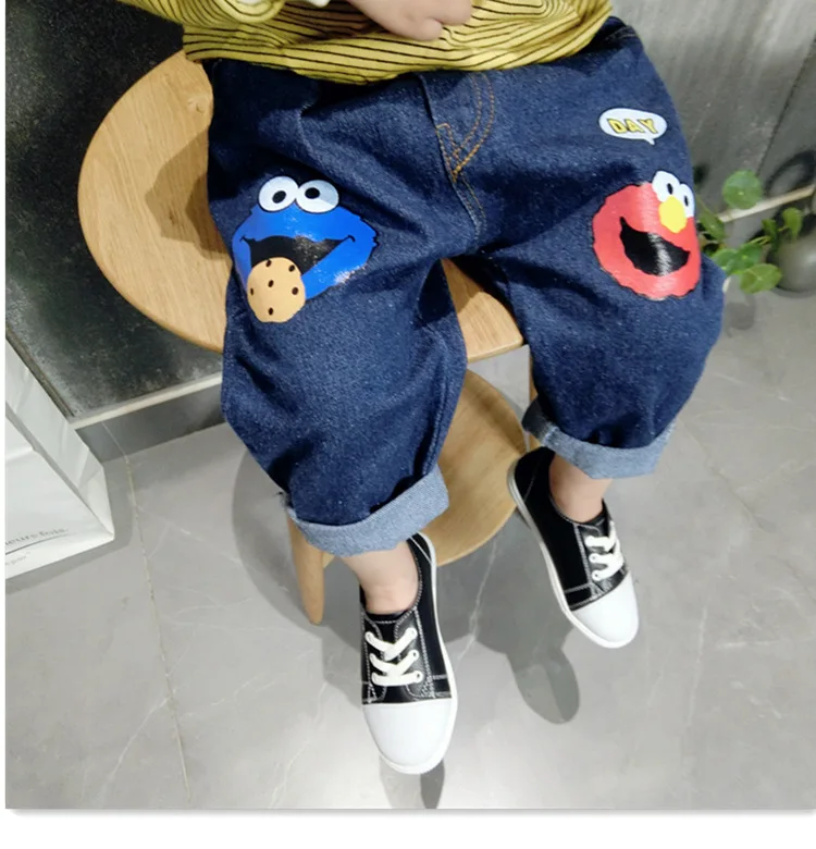 Детские джинсы для мальчиков и девочек со звездами весенне-осенние детские брюки г., детские штаны корейский стиль, с рисунком