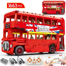 Cidade moc técnica rc programação blocos de construção ônibus de dois andares criador app voz controle remoto tijolos carro escolar crianças brinquedos