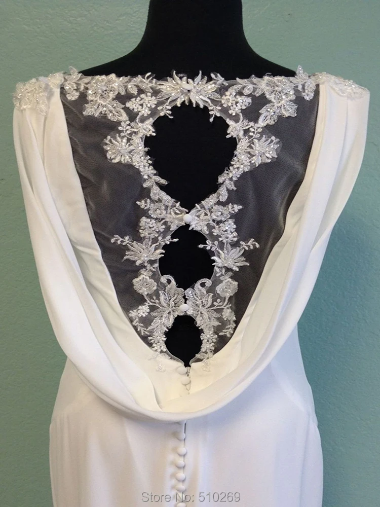 2020 V Neck Straps Keyhole Back Bridal Gown Chiffon Beach Wedding Dressses Real Photo Robe De Mariee Custom Made