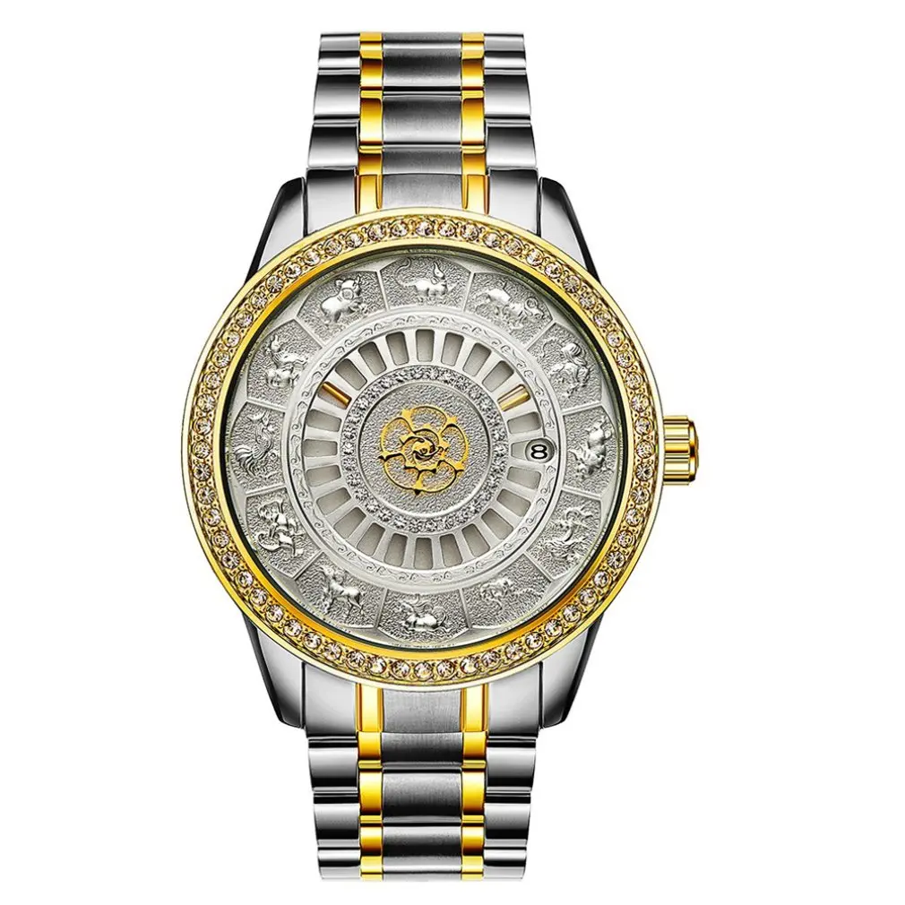 

Diamond Fashion Automatic Men'S Waterproof Calendar Vintage Watch Spiral Crown Automatic Watch