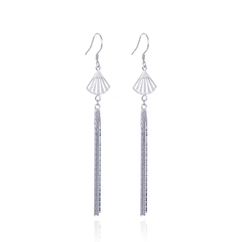 

New Fashion S925 Sterling Silver Fan Tassel Earrings Female Ear Line Excellent White Gold Birthday Earring Jewelry CHDBR002954