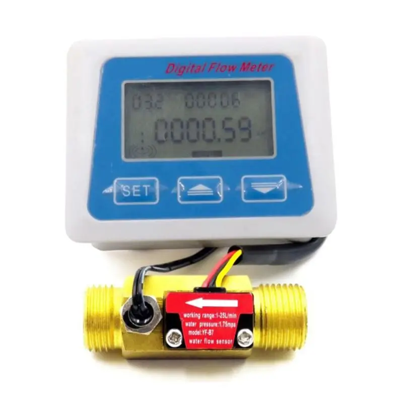 

Digital Lcd Display Water Flow Sensor Meter Flowmeter Rotameter Temperature