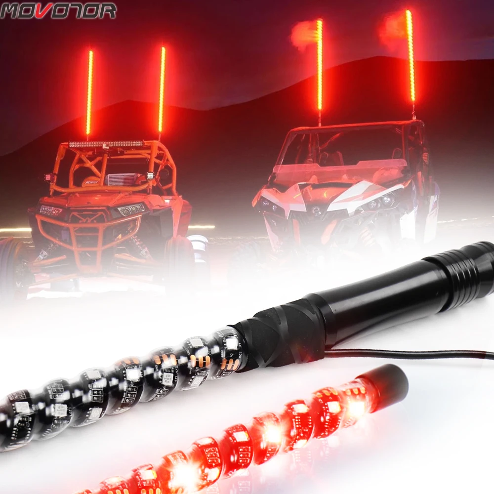 2Pcs 3FT LED Whip Light RGB Waterproof Bendable