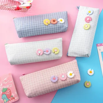 

New canvas Small daisies Flowers pencil case school pencil cases for girl stationery pencil bag estojo escolar school supplies