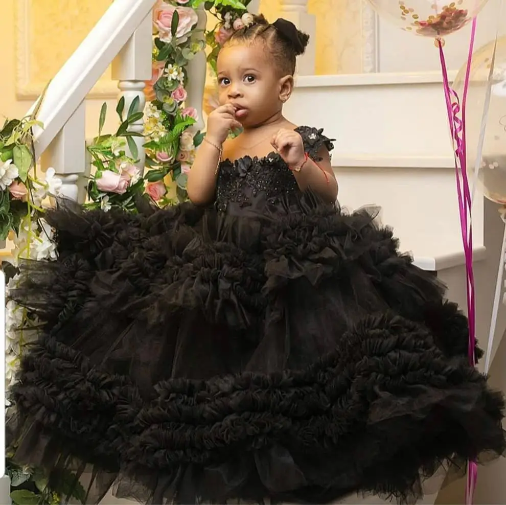 Black Puffy Gown Baby Girls Dresses 