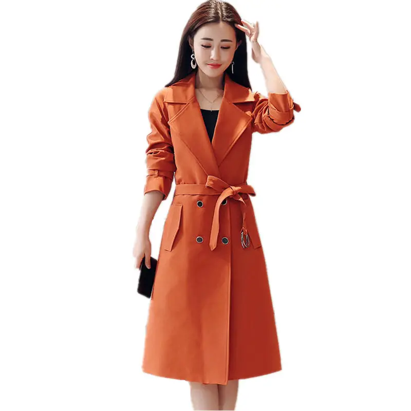 

Trench Coat Women Elegant Office Lady Casual Windbreaker Loose Long Trench Coat Plus Size Long Sleeve Women Trench Coats Q1823
