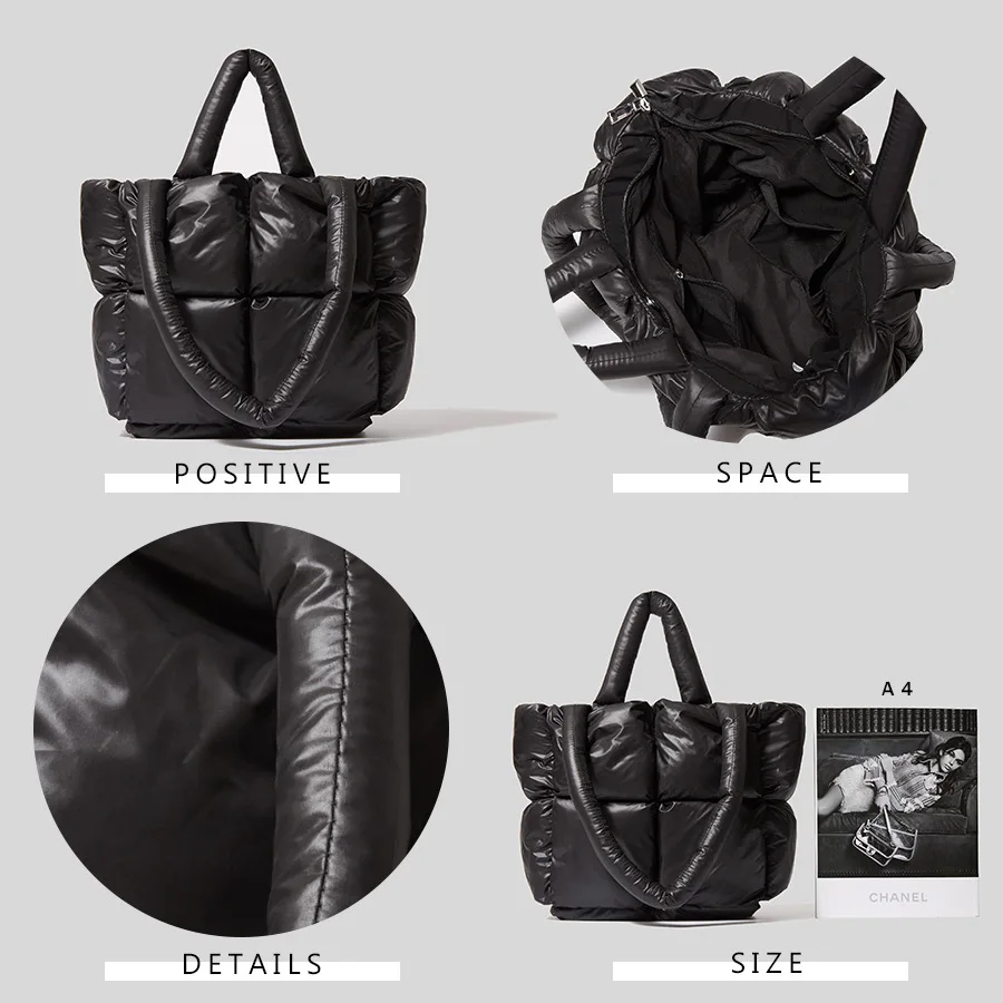 Winter Large Capacity Tote Shoulder Bag for Women Waterproof Nylon Bags Space Pad Cotton Feather Down Big Female Handbags