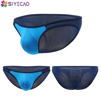 

Sexy Men's Underwear U Bulge Pouch Ultra-thin Ice Silk Men Briefs European Size Low Waist Patchwork Underpants Men Panties