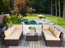 

Sunmthink 7 Pieces Outdoor Sectional, Wicker Patio Sofa Conversation Set, Rattan Sofa with Coffee Table and Cushions, Brown