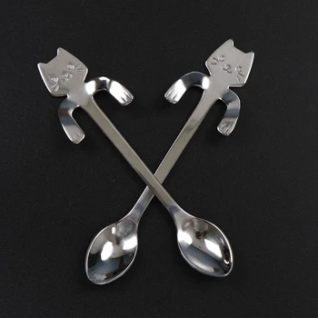 

1PC Creative Stainless Steel Flatware Mini Cat Long Handle Coffee&Tea Spoon Drinking Tools Kitchen Gadget Utensils