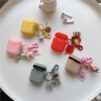 

cute animal pendant I'm stuck on you tag dog pig bluetooth wireless earphone cover for apple airpods 1 2 charging case
