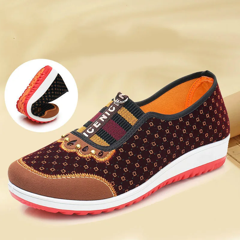 Shoes Women's Soft Bottom Non-Slip Middle-aged Leisure Cloth Flats Mom Shoes Female Casual Zapatos De Mujer