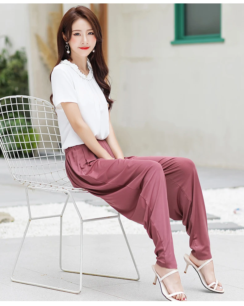 2020 New Summer Women Harem Pants High Waist Wide Leg Pants Casual Ankle-Length Trousers Loose Korean Plus Size Black Pants