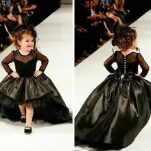Новые черные платья на день рождения для маленьких девочек детская одежда с длинными рукавами, круглым вырезом и бантом, с высокой талией пышное платье, изготовленное на заказ