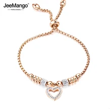 JeeMango титановый браслет из нержавеющей стали с мозаикой, критальное сердце, очаровательные браслеты для девочки, розовое золото, регулируемый браслет-цепочка JOGS1022
