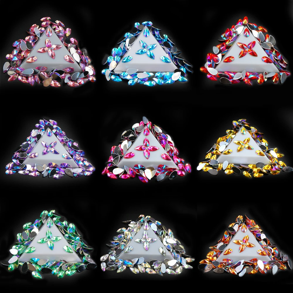 100Pcs-8-13mm-Teardrop-Mix-Color-AB-Flat-Back-Acrylic-Crystal-Strass-DIY-Face-Nail-Rhinestone