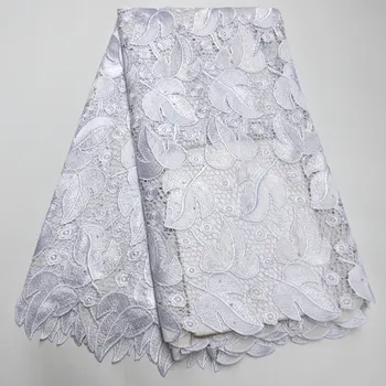 

White color Guipure Lace embroidery African Cord lace fabric with beads stones Nigerian Hot sale Swiss garment clothes Ki104