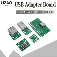 5 шт. USB Мужской разъем/MINI MICRO USB для DIP адаптер Женский Разъем 2,54 Разъем b type-C USB2.0 3,0 женский PCB конвертер