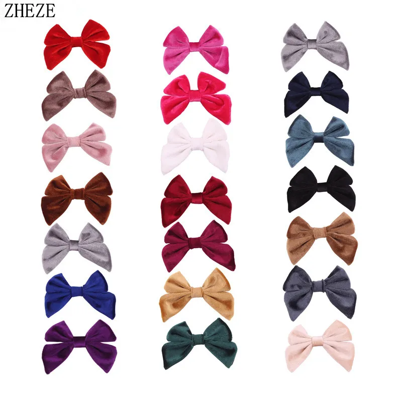 12 шт./лот шикарная 3-дюймовая бархатная бант для девочек заколка ручной работы