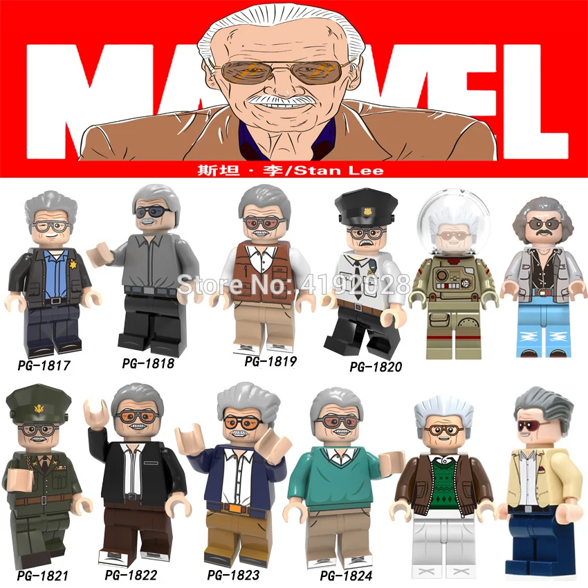

For Marvel Father Stan Figures Super Heroes Author Character Bricks Building Blocks Toys Gifts For Children