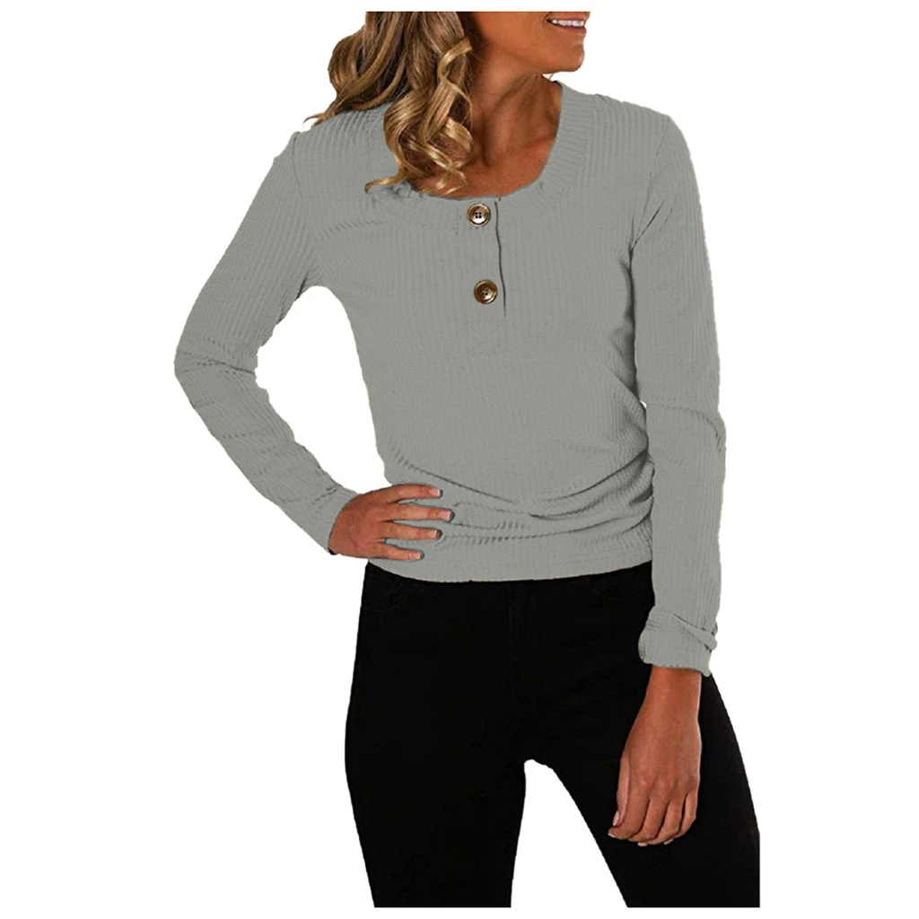 

New Arrival Women's Winter Thread Blouse Solid Color Female Round Neck Button Top Brief Casual Comfort Ladies Feminina 814