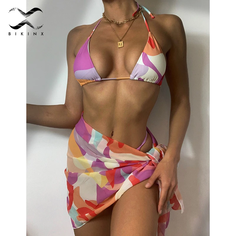 Bañador Sexy con estampado rosa para mujer, conjunto de bikini de malla
