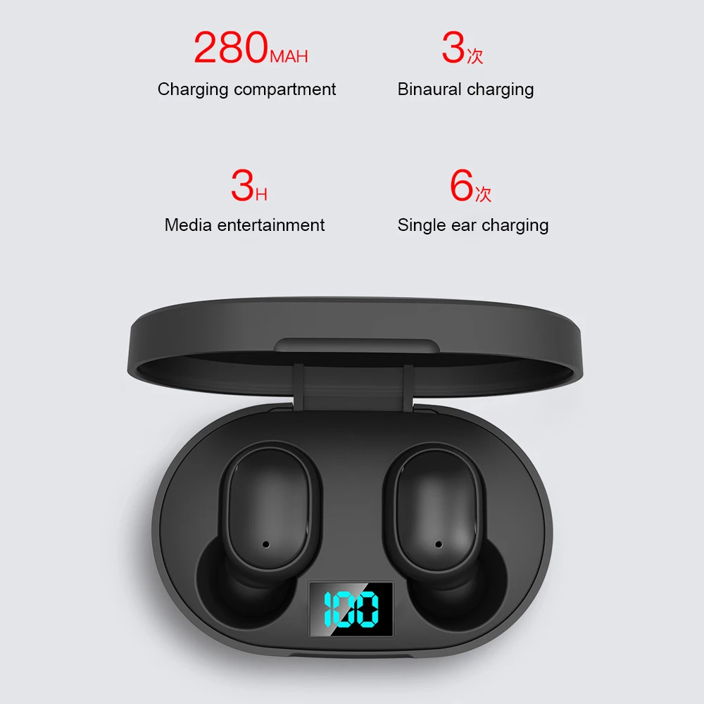 TWS Bluetooth 5,0 беспроводные наушники для Redmi Airdots светодиодный дисплей гарнитура Спортивная гарнитура с микрофоном для samsung iOS PK A6S