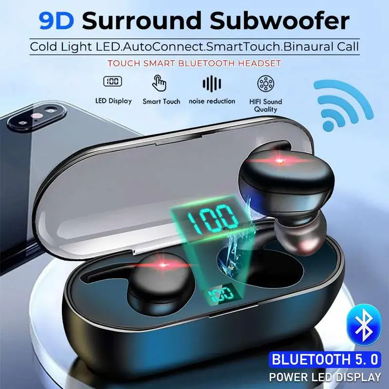 TWS Wireless Bluetooth 5 0 Smart Fingerprint Touch Headphone Headset With Charging Box HIFI Mic Active Noise Cancelling Headset
