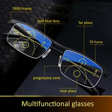Прогрессивный мультифокальный анти синий светильник очки для чтения для мужчин и женщин TR90 половина кадра переход близорукость дальнозоркость Пресбиопия 1812
