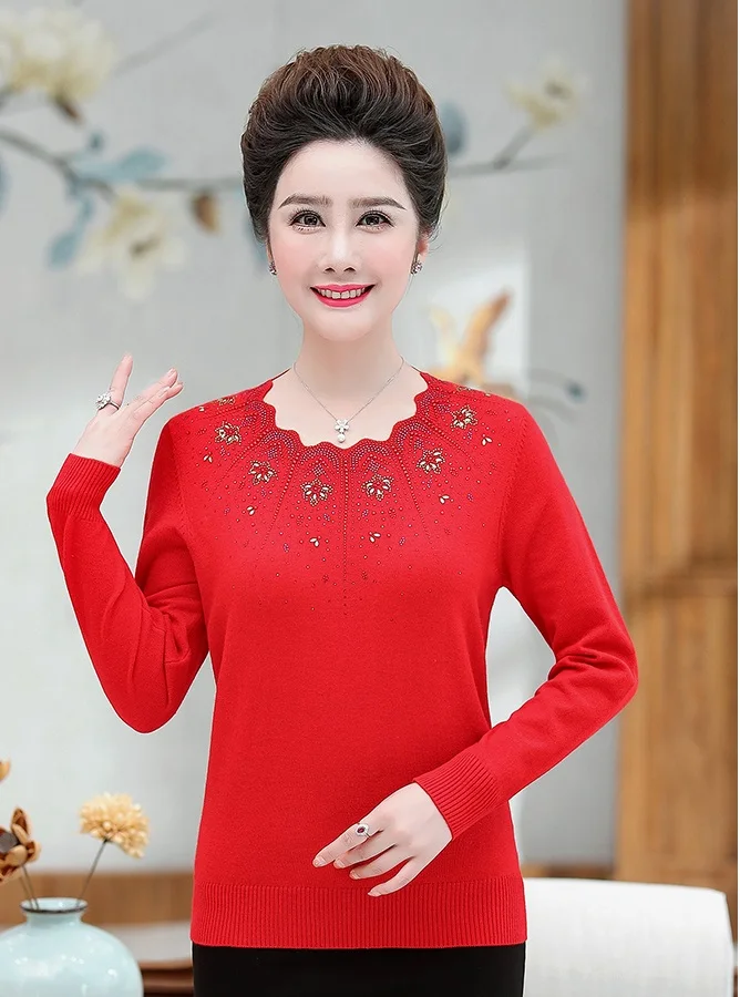 Высококачественный кашемировый вязаный свитер для женщин, Осенние Топы размера плюс 4XL, Женский пуловер среднего возраста, женский шерстяной свитер W1170 - Цвет: Red