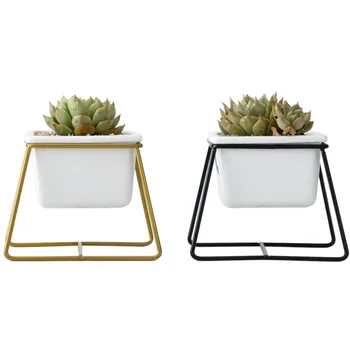 

Iron flower pot ceramic square basin trapezoid meat tabletop potted flower iron frame set