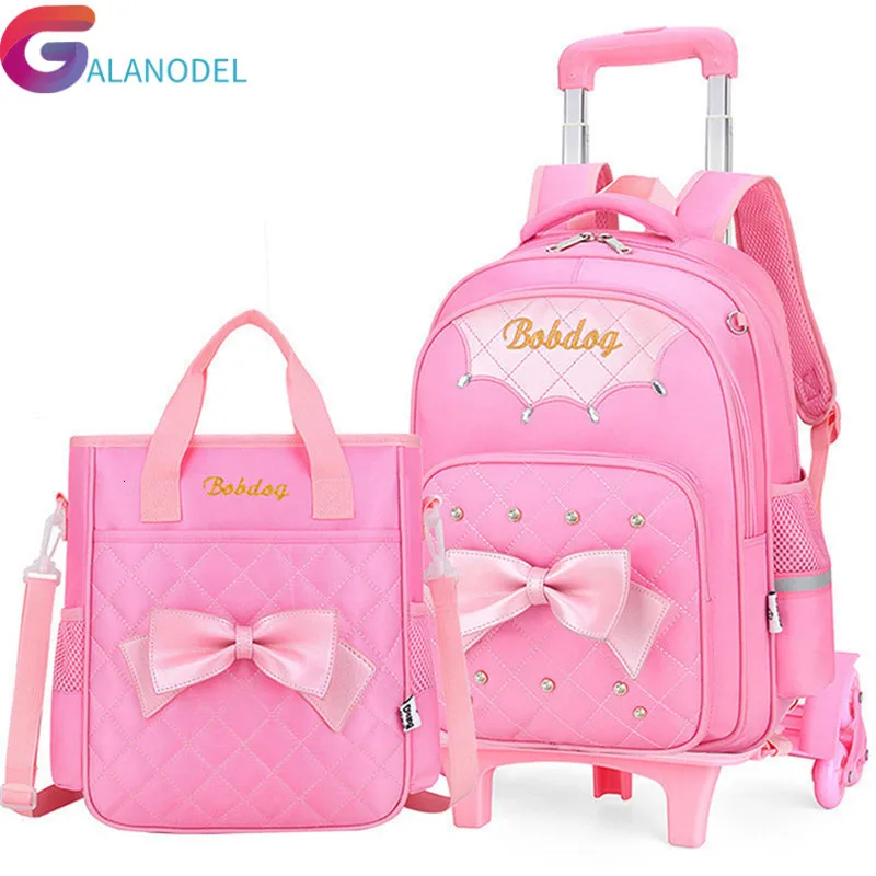 

Bags Princess Backpack Children School Cute for 1-5 grade Girls Trolley Backpack Kids Detachable 6 Wheels Wheeled Bag handbag