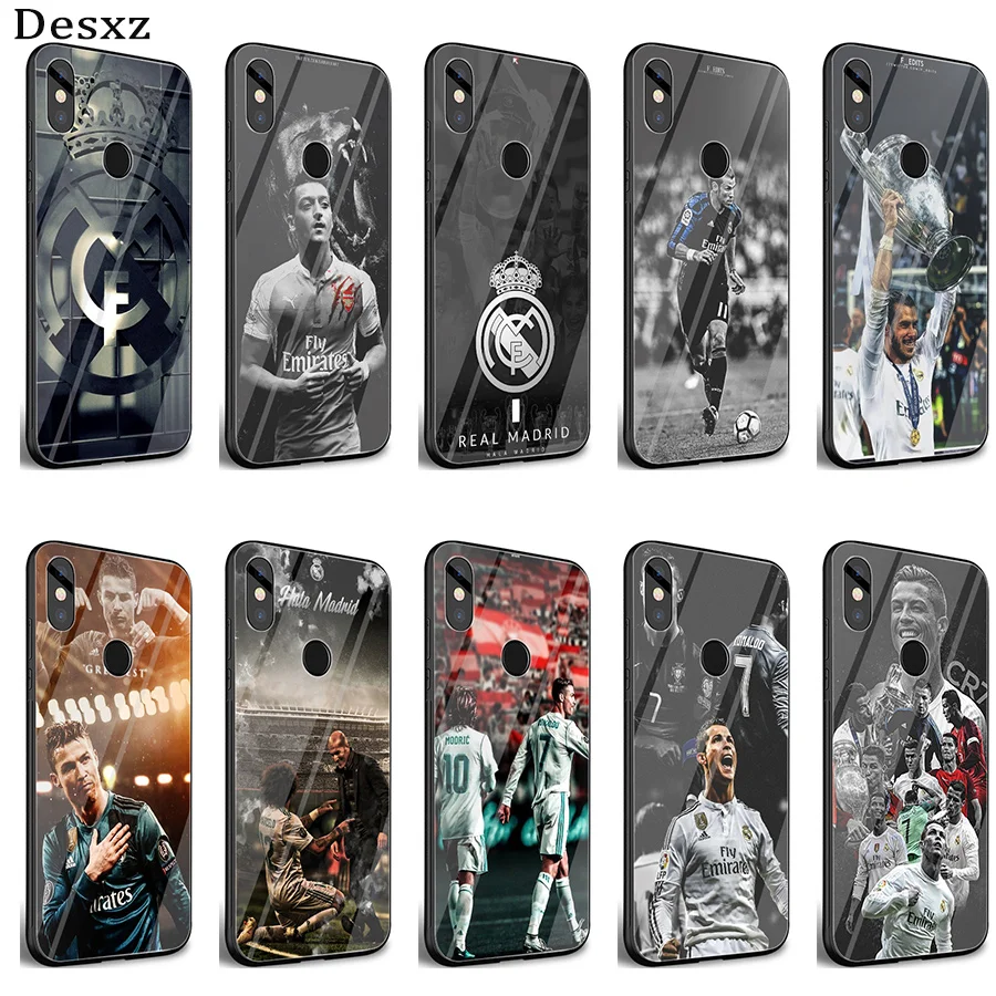 

Phone Case Glass For Xiaomi Mi 8 Lite A1 A2 9 Redmi Note 5 6 7 Pro 6A 4X Pocophone F1 Real Madrid Equipo Negro Cover