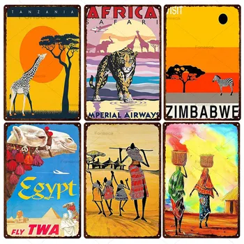 

Africa Landscape Metal Signs Egypt City Travel Scenery Tin Poster Home Decoration Living Room Wall Art Iron Painting 20x30cm